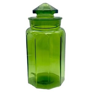 Vintage LE Smith green labeled glass canister apothecary jar (READ)